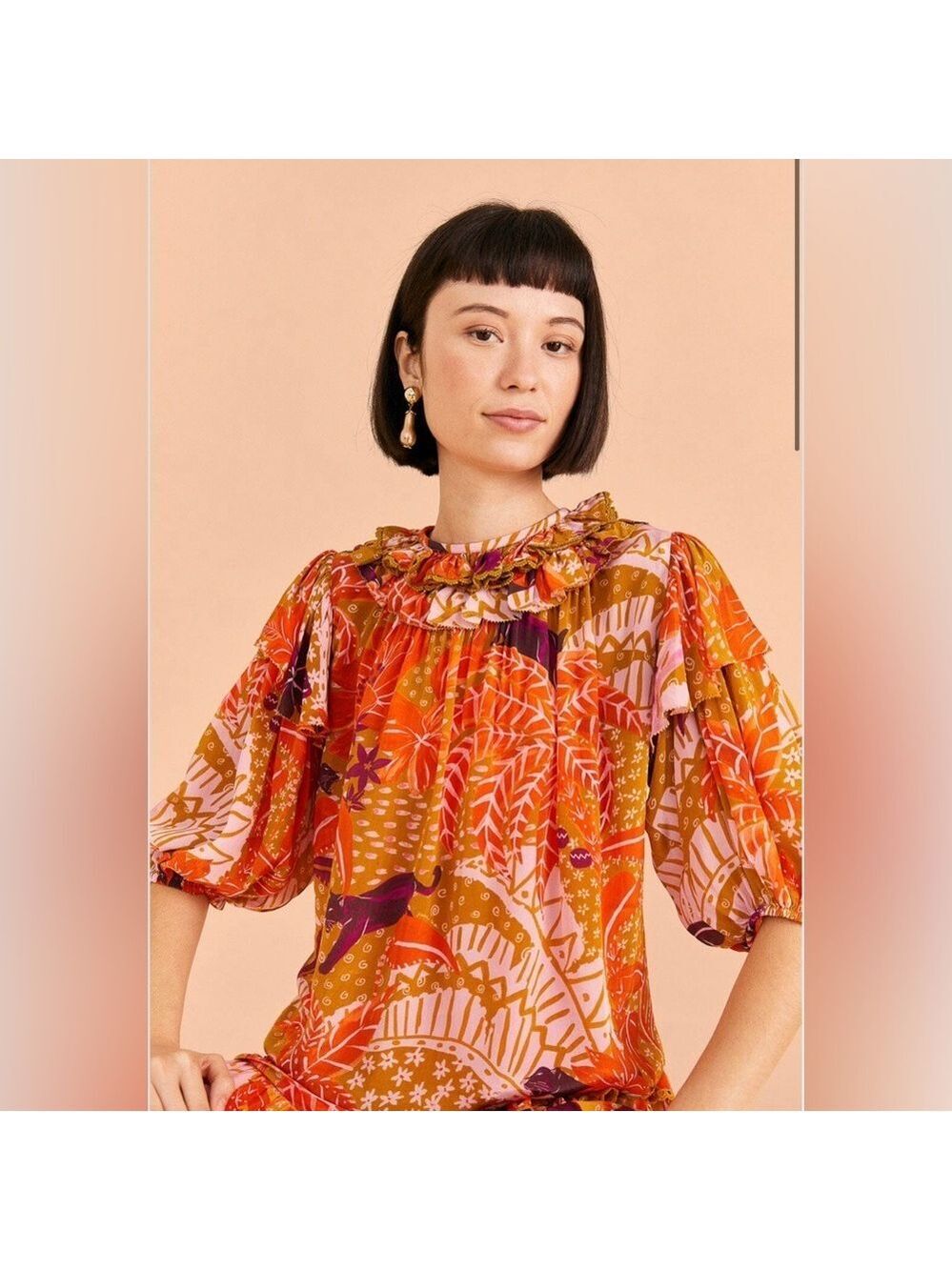 Farm Rio Beige Jungle Panther Blouse